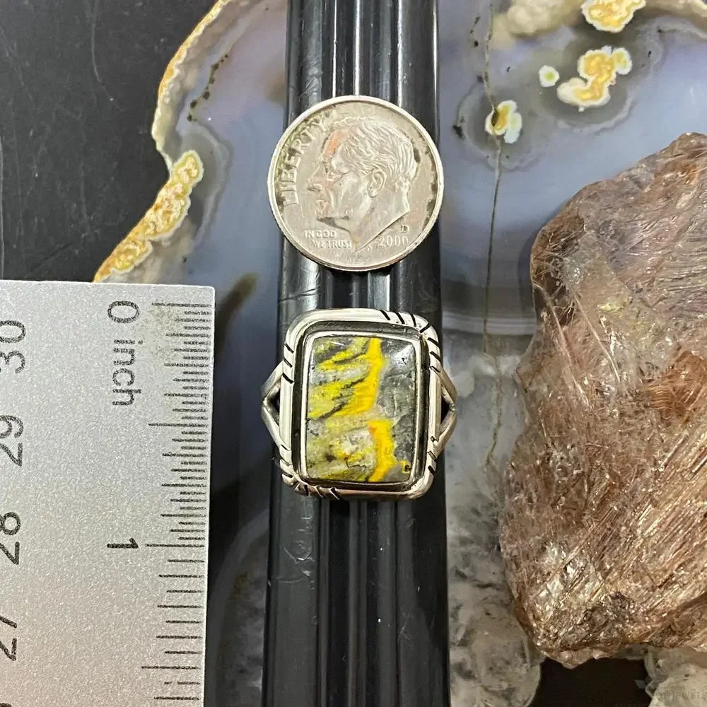Native American Sterling Silver Bumblebee Jasper Mini Bar Ring Size 8 For Women - Picture 9 of 10